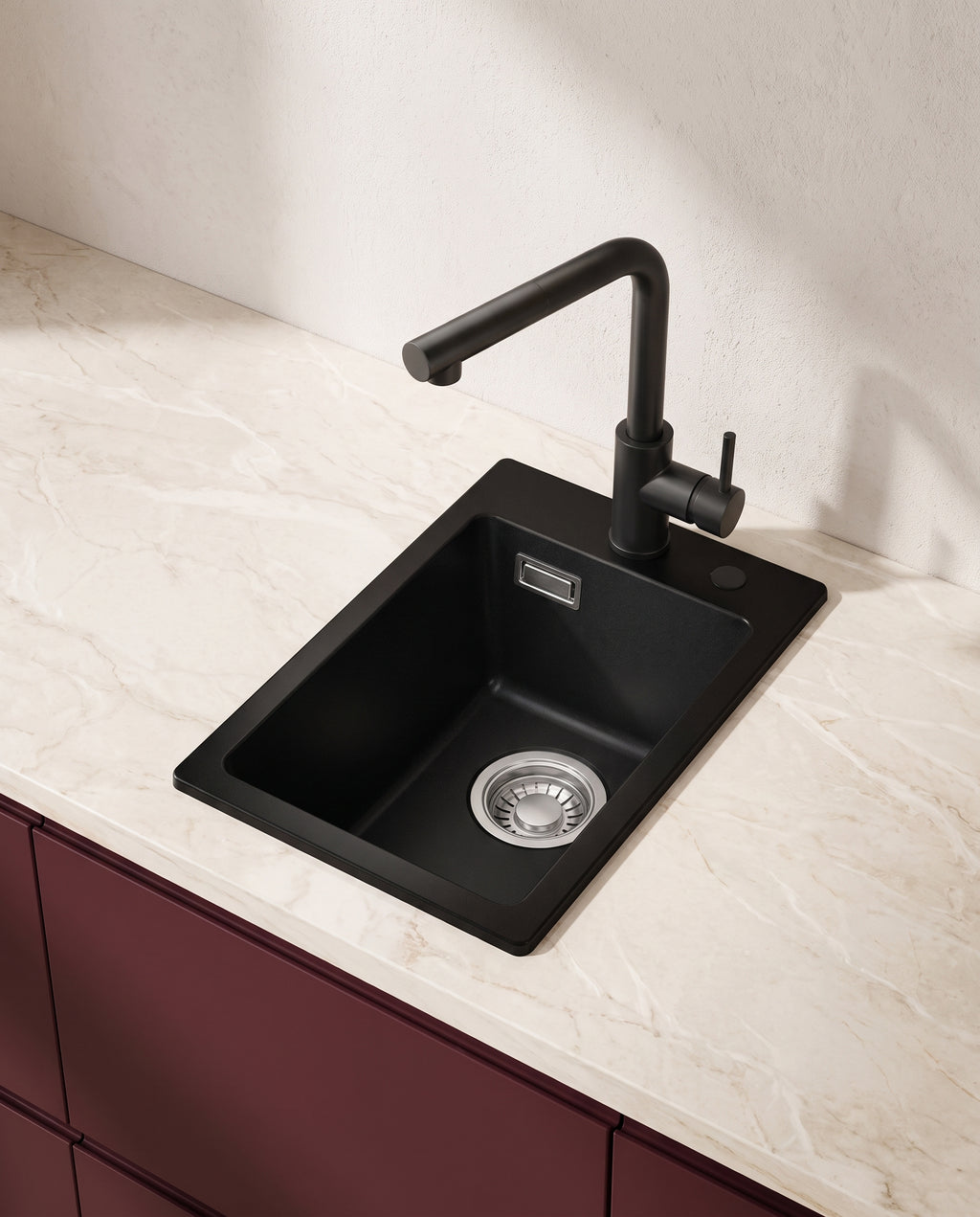 Évier compact en quartz composite noir, 30 × 45 cm - hero