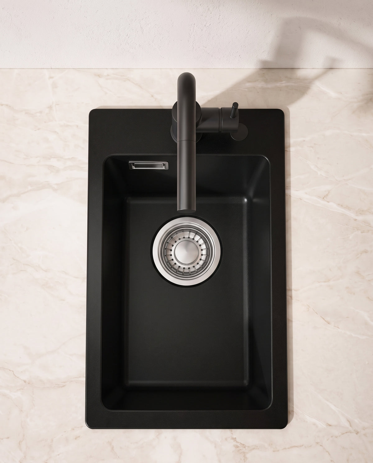 Évier compact en quartz composite noir, 30 × 45 cm - top view