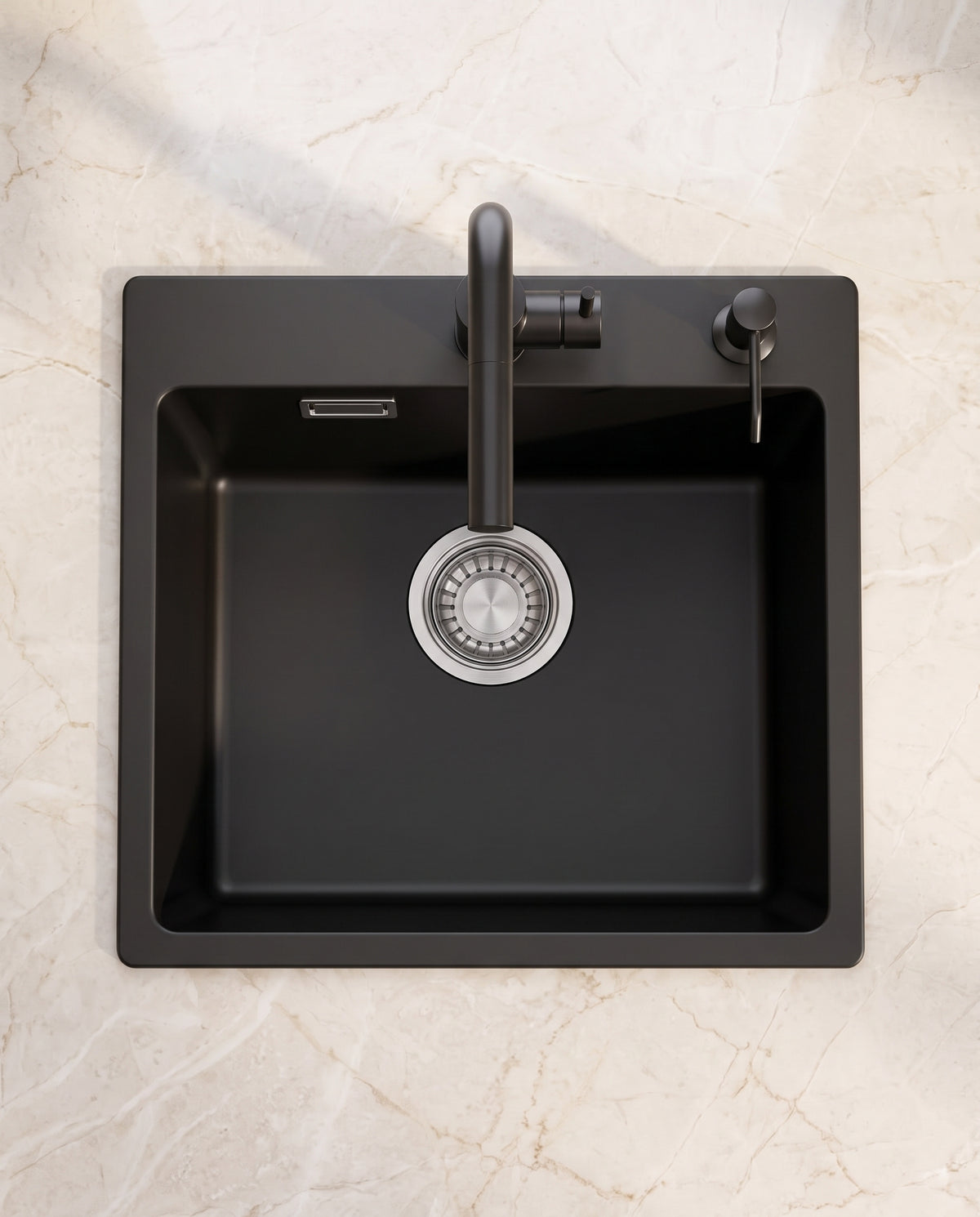 Évier noir en quartz composite, 45 × 45 cm - top view