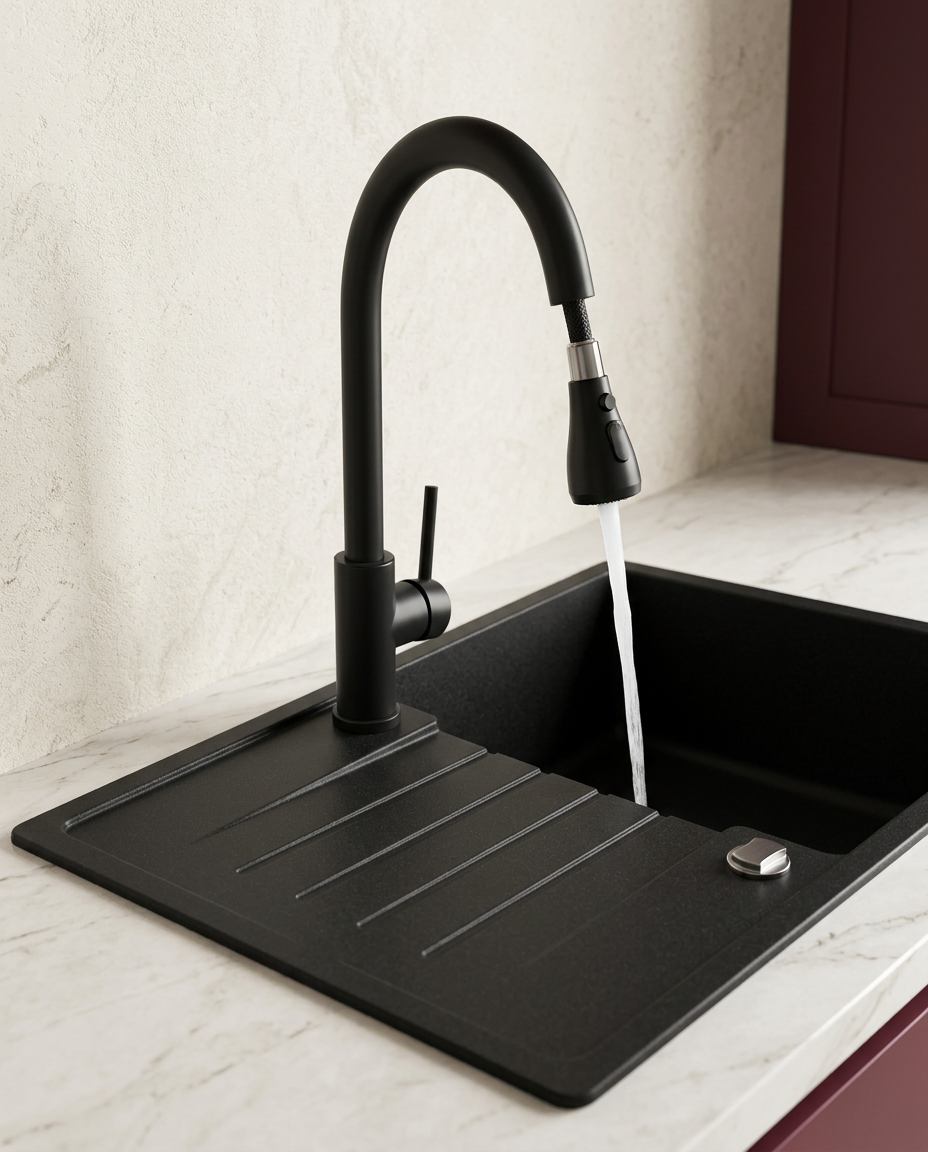 Évier granit complet 78 x 45 cm avec robinet extractible