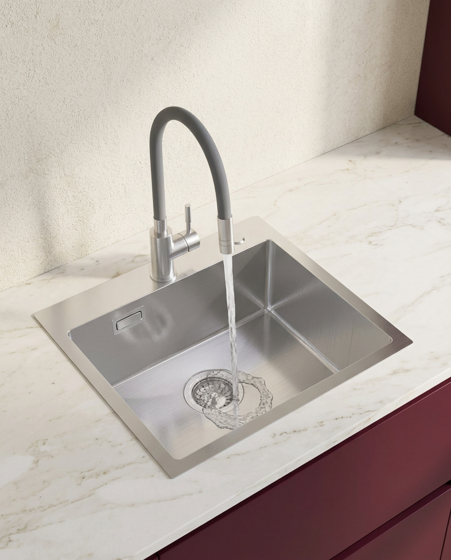 Évier quartz composite 65 x 45 cm avec panier et kit de vidage