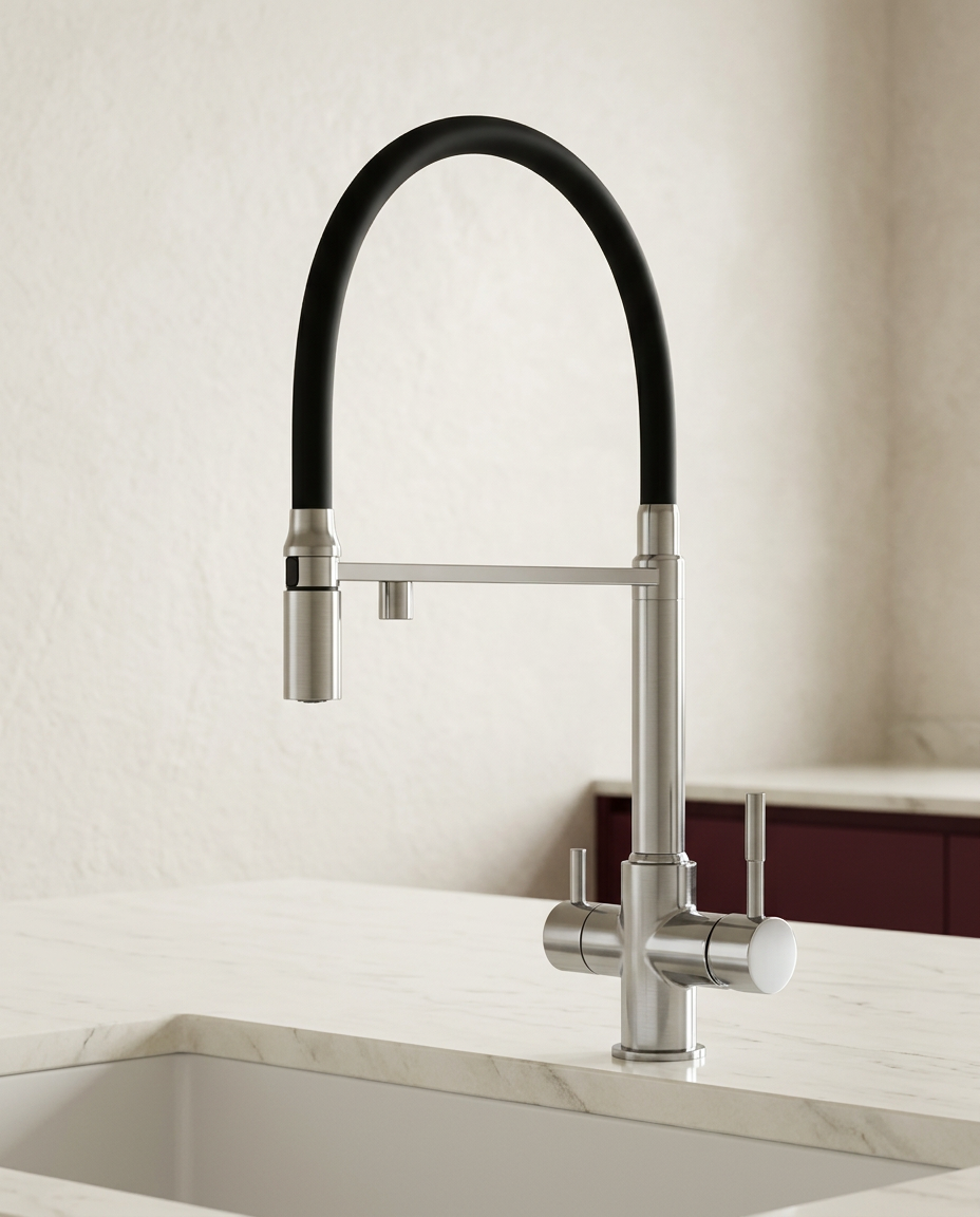 Robinet de cuisine à bec flexible et double sortie