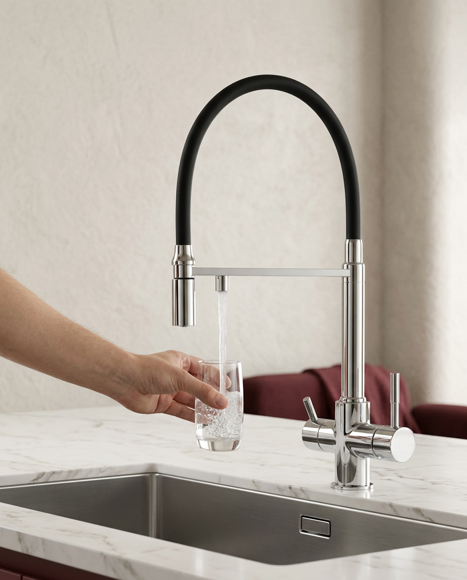 Robinet de cuisine à bec flexible et double sortie