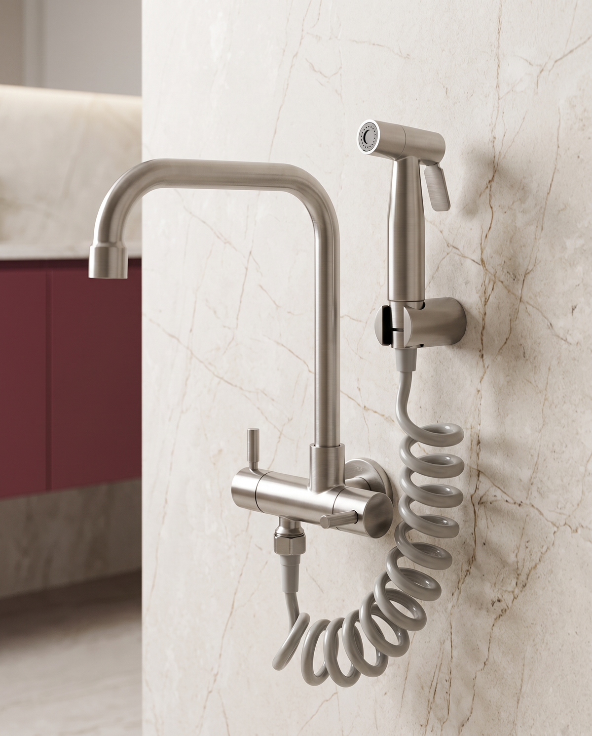 Robinet mural inox 304 avec douchette