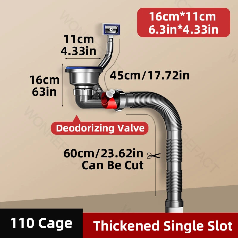 Raccords de tuyaux d'égout pour lavabo à Double évier, ensemble de tuyaux de Drainage pour évier à Double vaisselle, tuyau de vidange de cuisine Anti-odeur