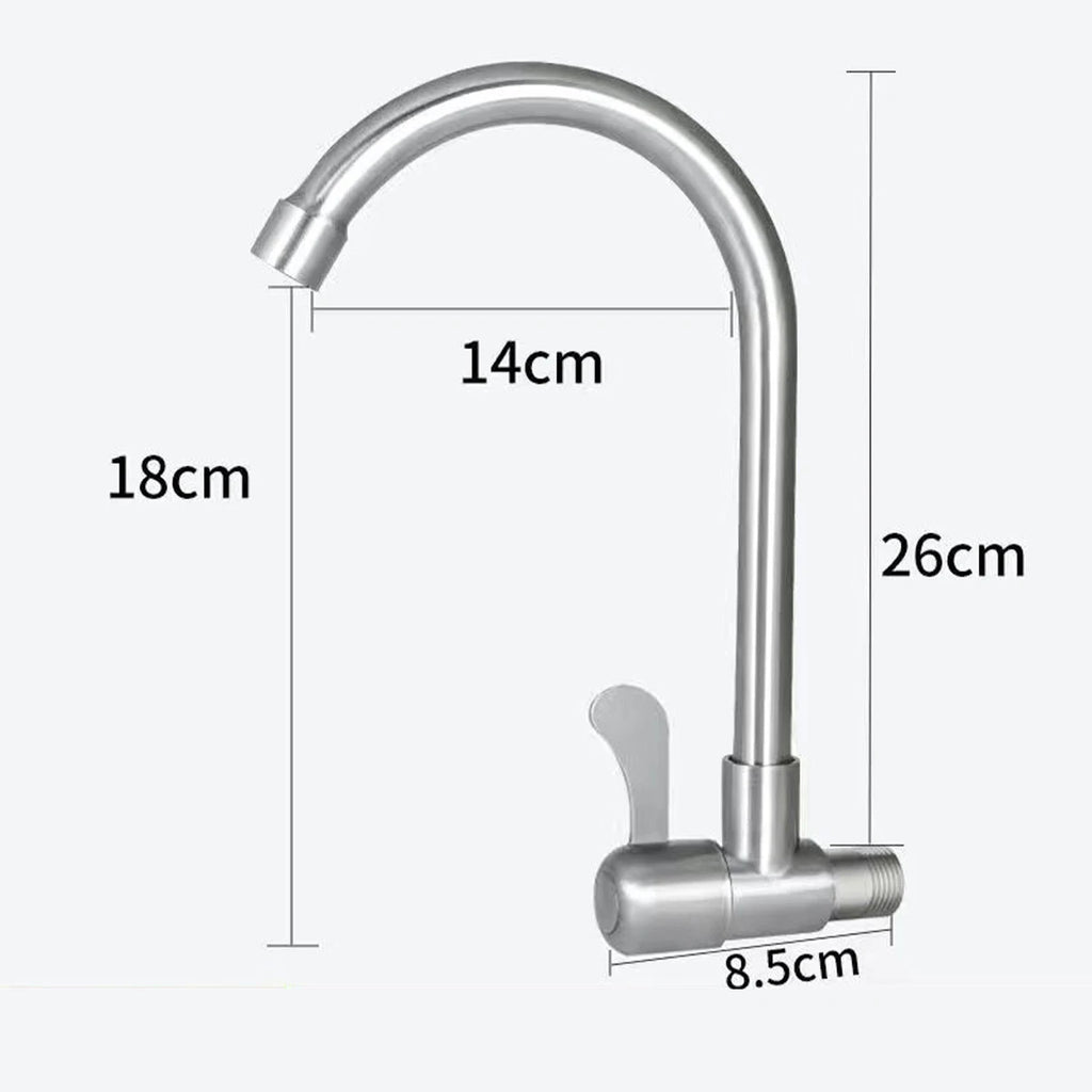 Robinet de cuisine mural en acier inoxydable, robinet d'eau froide simple, courbe inférieure, robinet d'évier mural, qualité supérieure