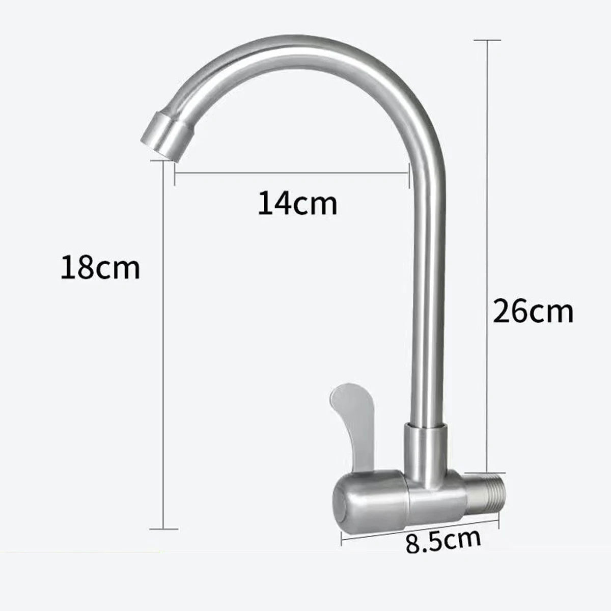 Robinet de cuisine mural en acier inoxydable, robinet d'eau froide simple, courbe inférieure, robinet d'évier mural, qualité supérieure