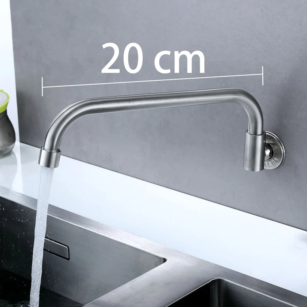 Robinet de cuisine mural en acier inoxydable, robinet d'eau froide simple, courbe inférieure, robinet d'évier mural, qualité supérieure