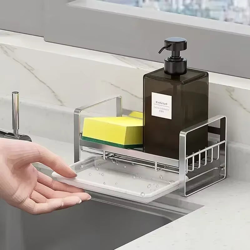 Porte-éponge inox avec support de chiffon