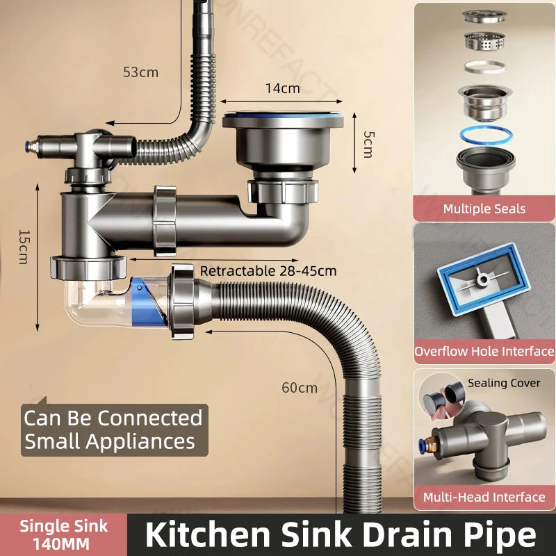 Tuyau de vidange d'évier de cuisine anti-odeur et anti-blocage, piège à ordures simple ou double, accessoires d'évier, spa domestique