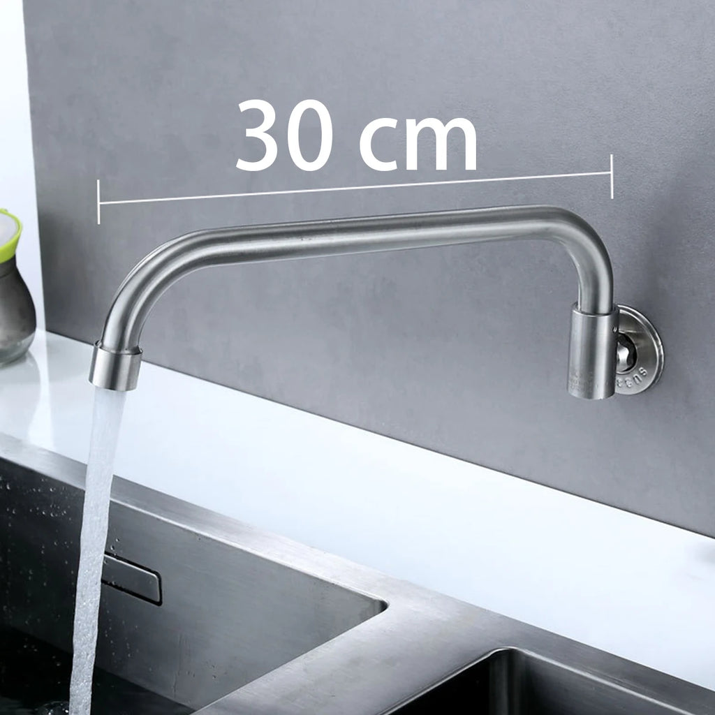 Robinet de cuisine mural en acier inoxydable, robinet d'eau froide simple, courbe inférieure, robinet d'évier mural, qualité supérieure