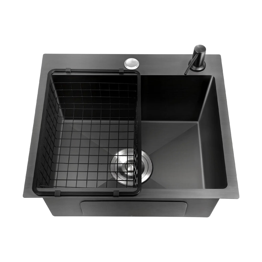 Évier de cuisine noir en acier inoxydable, 45x40x20cm, avec distributeur de savon, pour cuisines, salles de bains, buanderie
