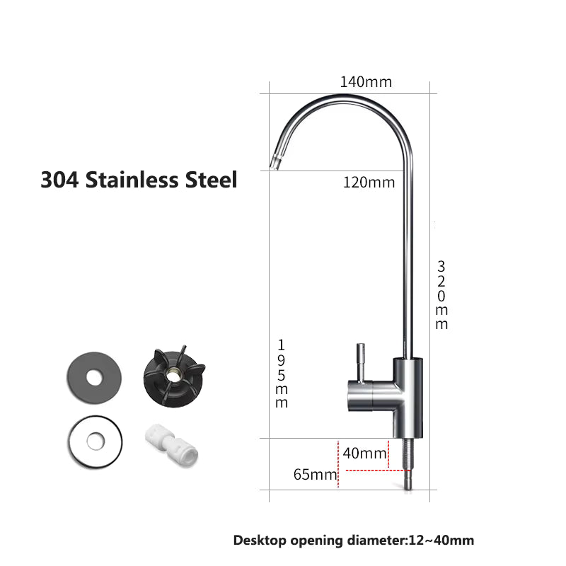 Robinet pour eau filtrée à col de cygne, 1/4 pouce