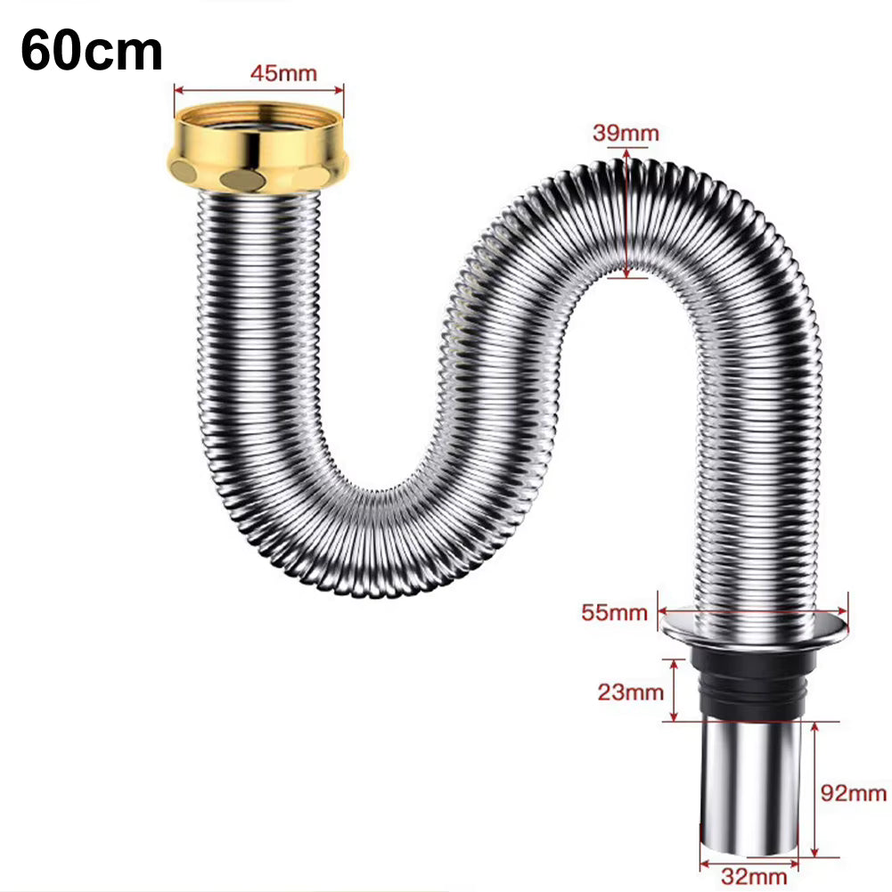 Tuyau de vidange flexible inox, 60 cm