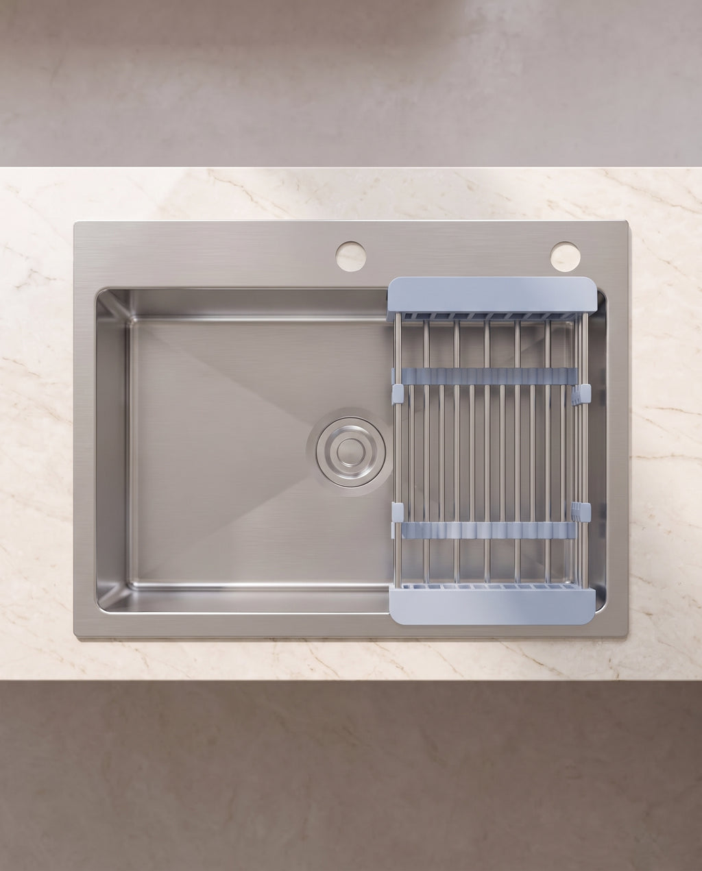 Évier en inox à une cuve, 68 × 45 cm - top view