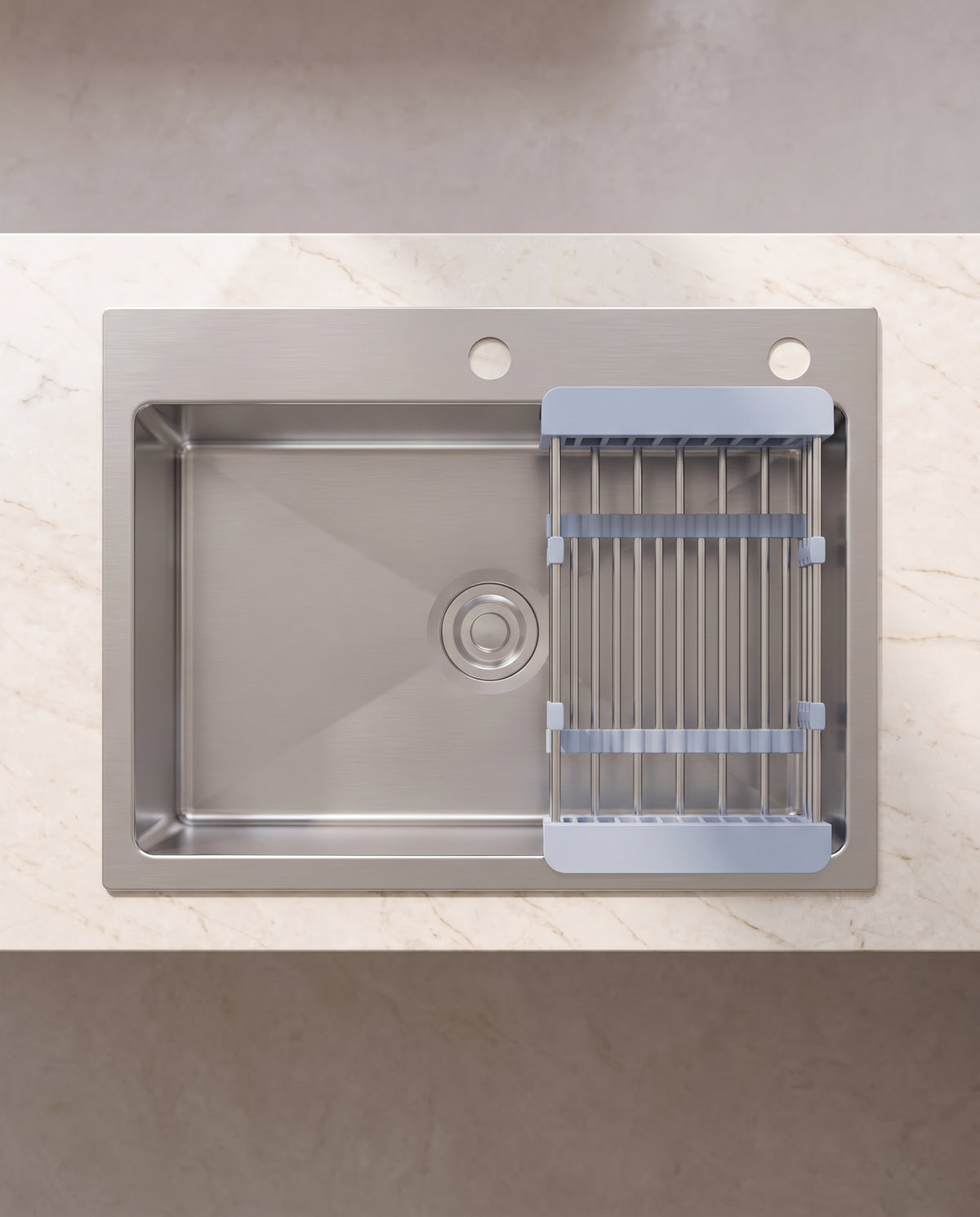Évier en inox à une cuve, 68 × 45 cm - top view