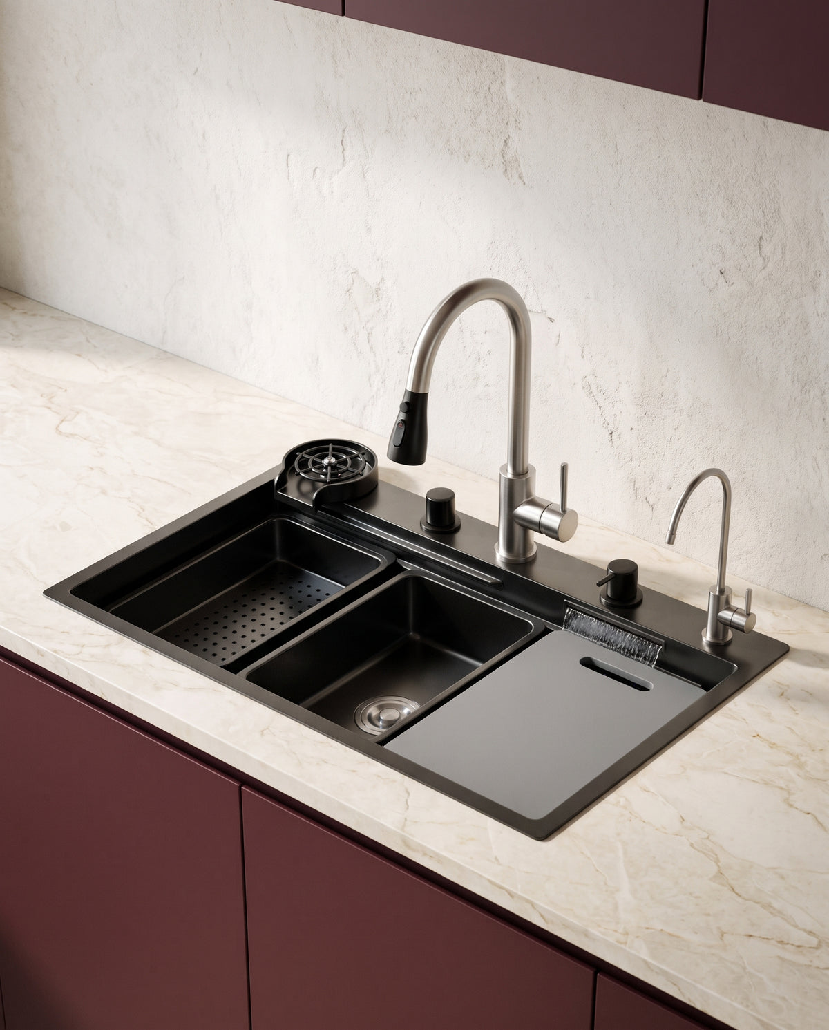 Évier cascade tactile en inox 304, 75 × 45 cm - hero