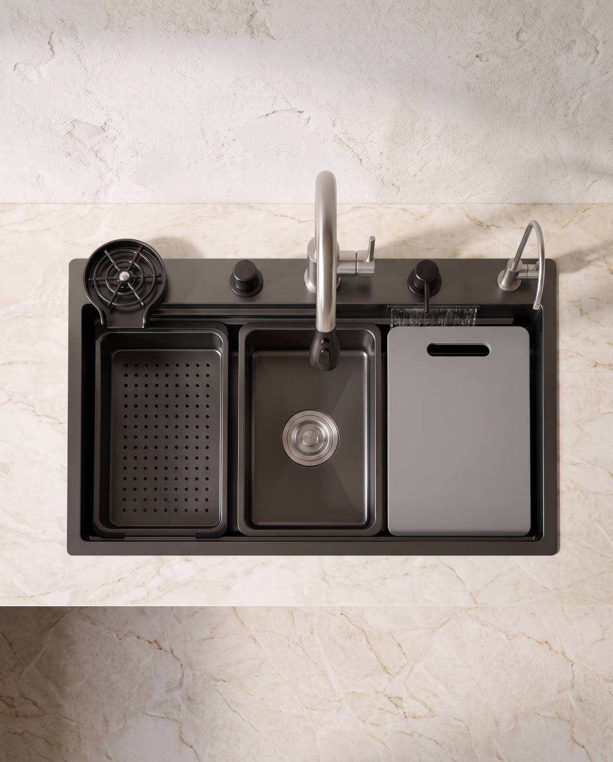 Évier cascade tactile en inox 304, 75 × 45 cm - top view