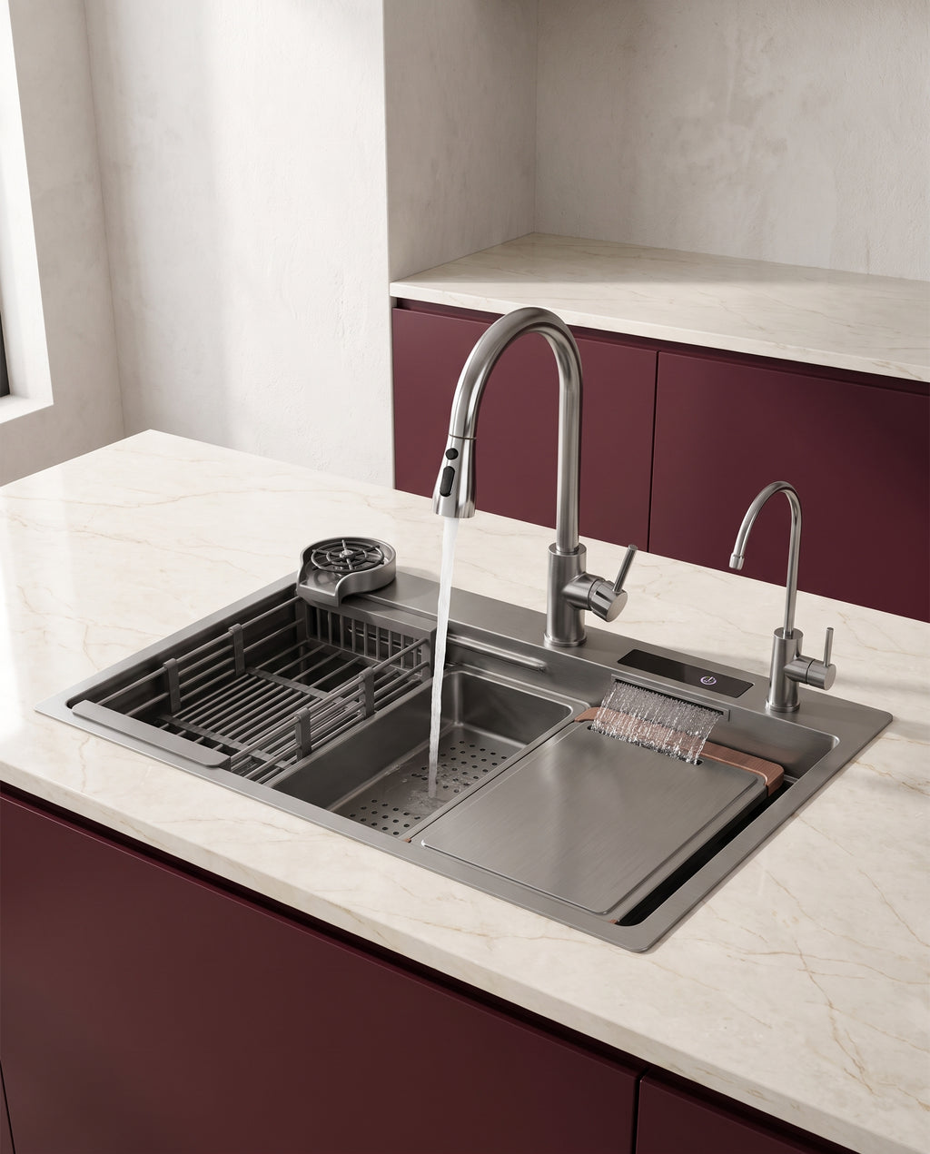 Évier cascade tactile en inox 304, 75 × 45 cm - variant