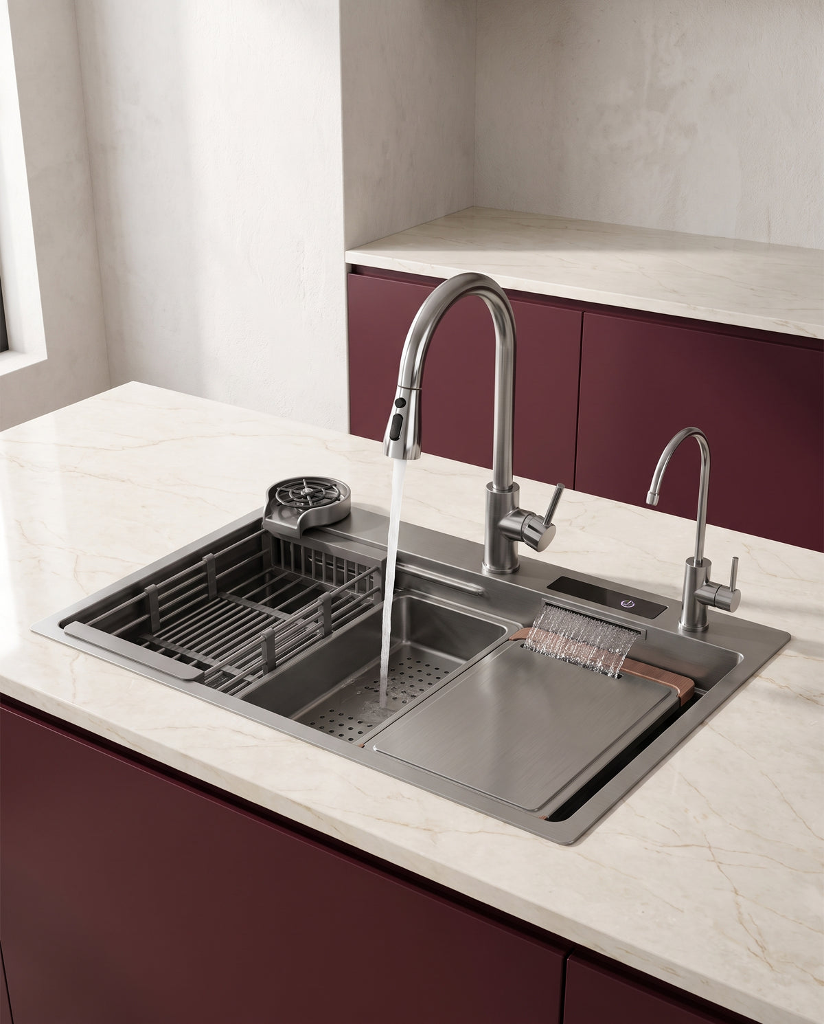 Évier cascade tactile en inox 304, 75 × 45 cm - variant