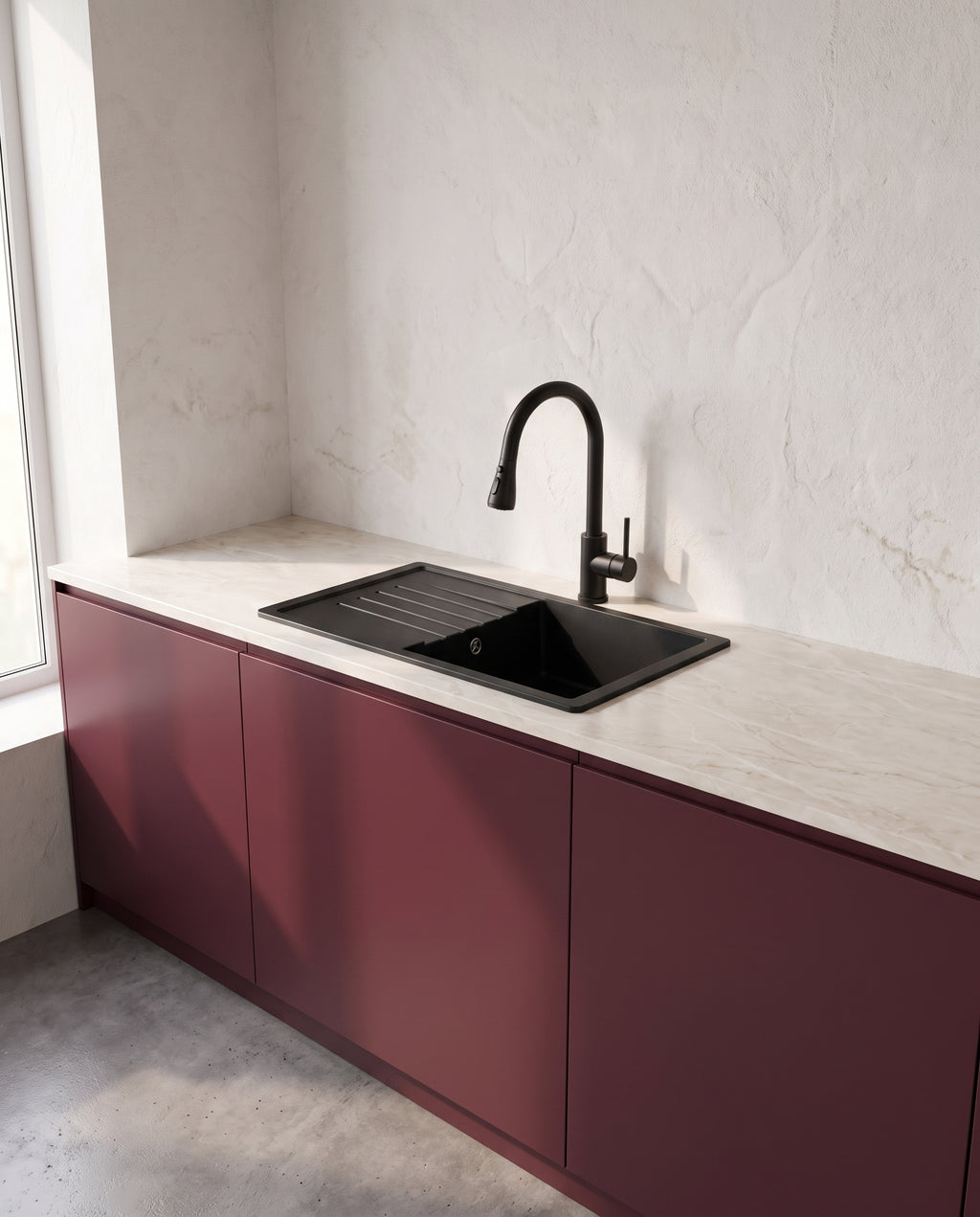 Évier de cuisine en granit 78 × 45 cm avec robinet extractible - ambiance
