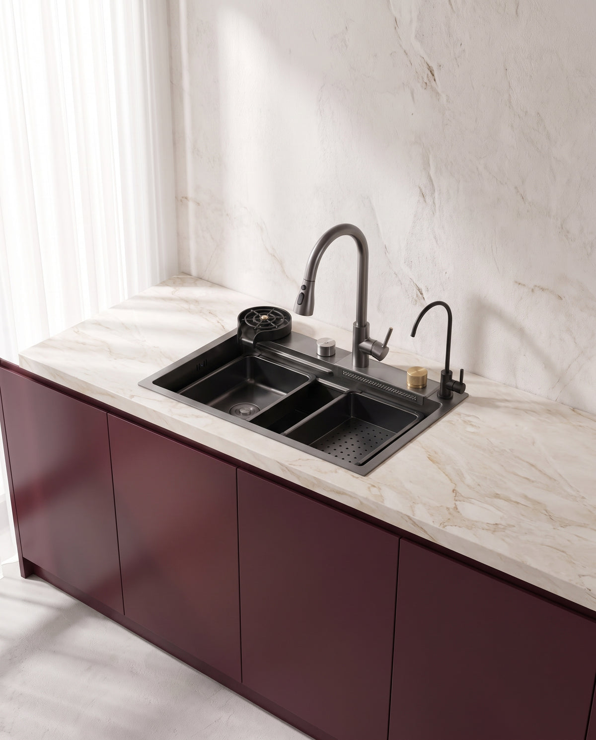 Évier inox 304 avec robinet 4 fonctions, 60 × 45 cm - ambiance