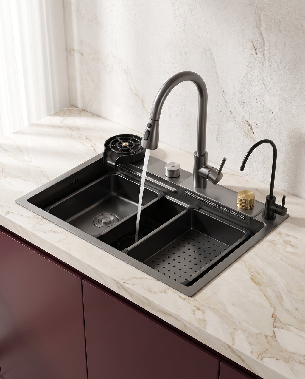 Évier inox 304 avec robinet 4 fonctions, 60 × 45 cm - hero