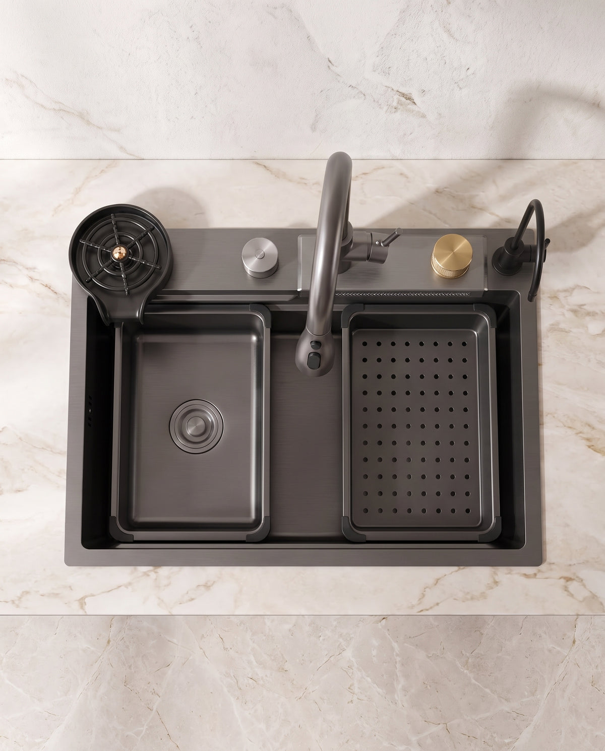 Évier inox 304 avec robinet 4 fonctions, 60 × 45 cm - top view