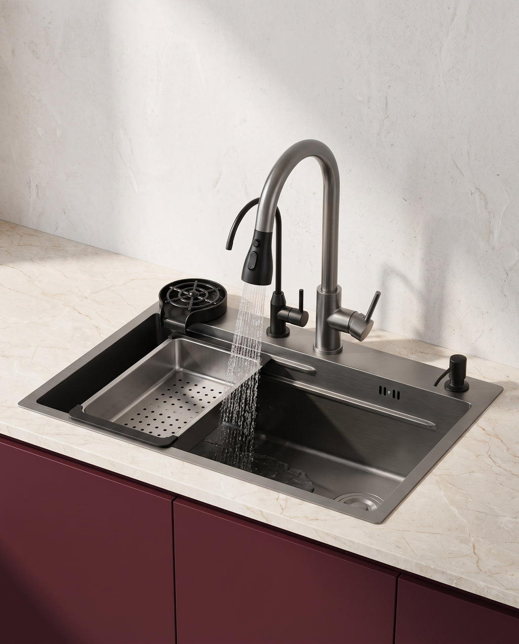 Évier cascade en inox 304 avec équipements intégrés - hero