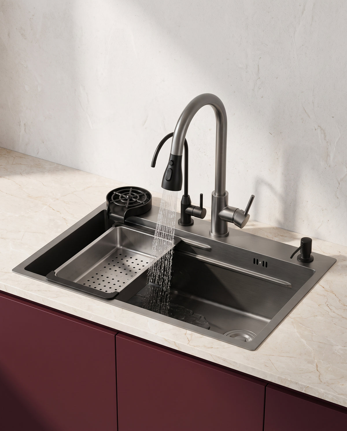 Évier cascade en inox 304 avec équipements intégrés - hero