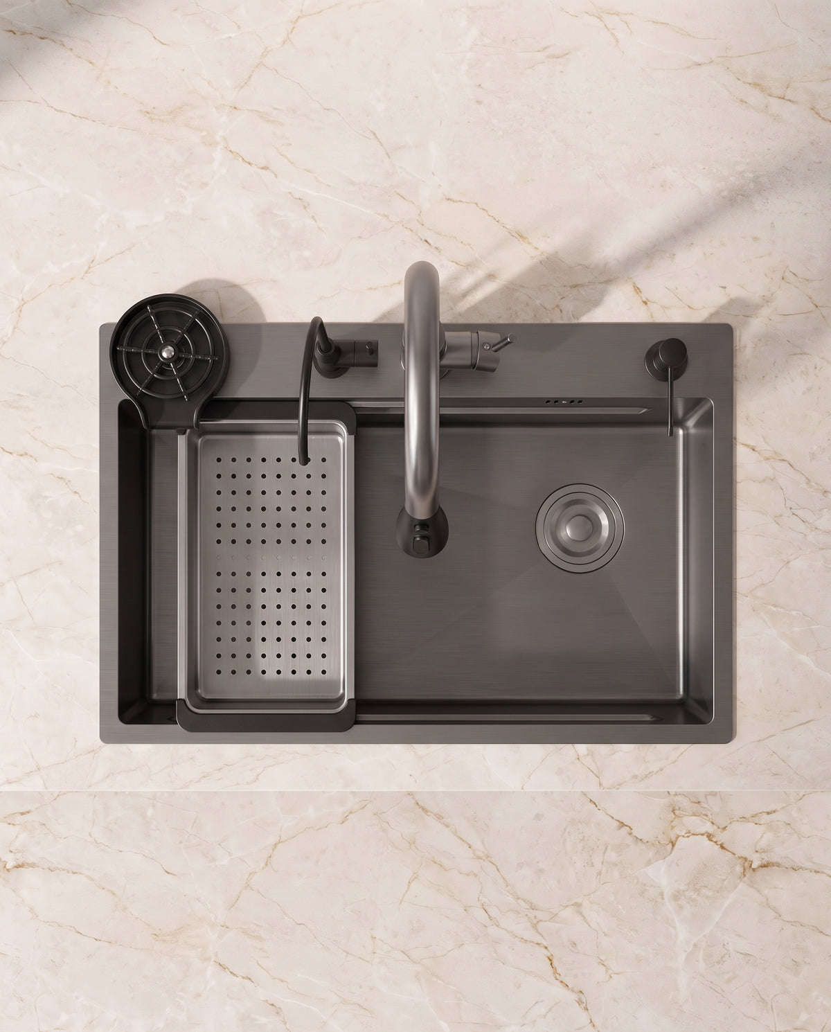 Évier cascade en inox 304 avec équipements intégrés - top view