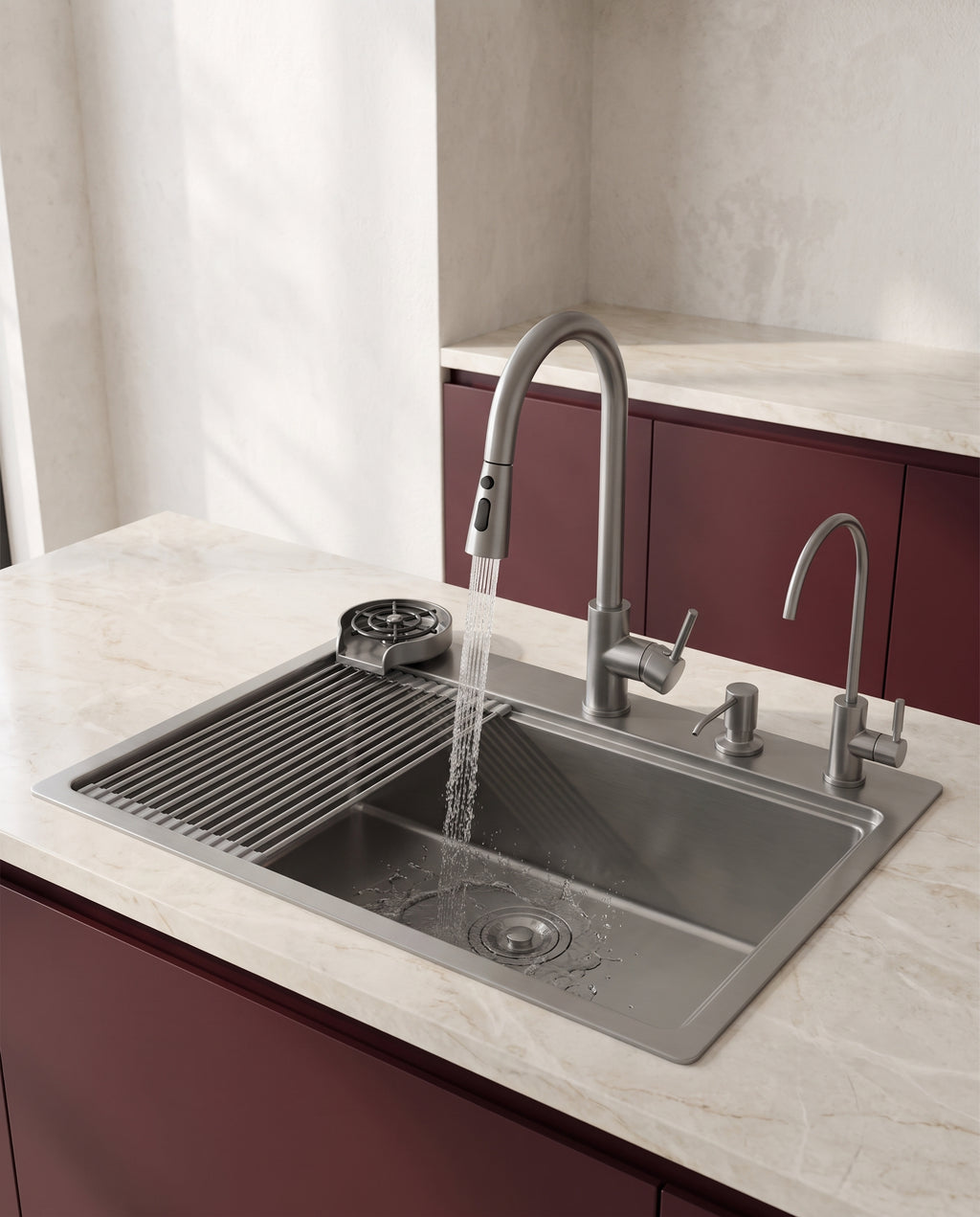 Évier cascade en inox 304 avec équipements intégrés - variant