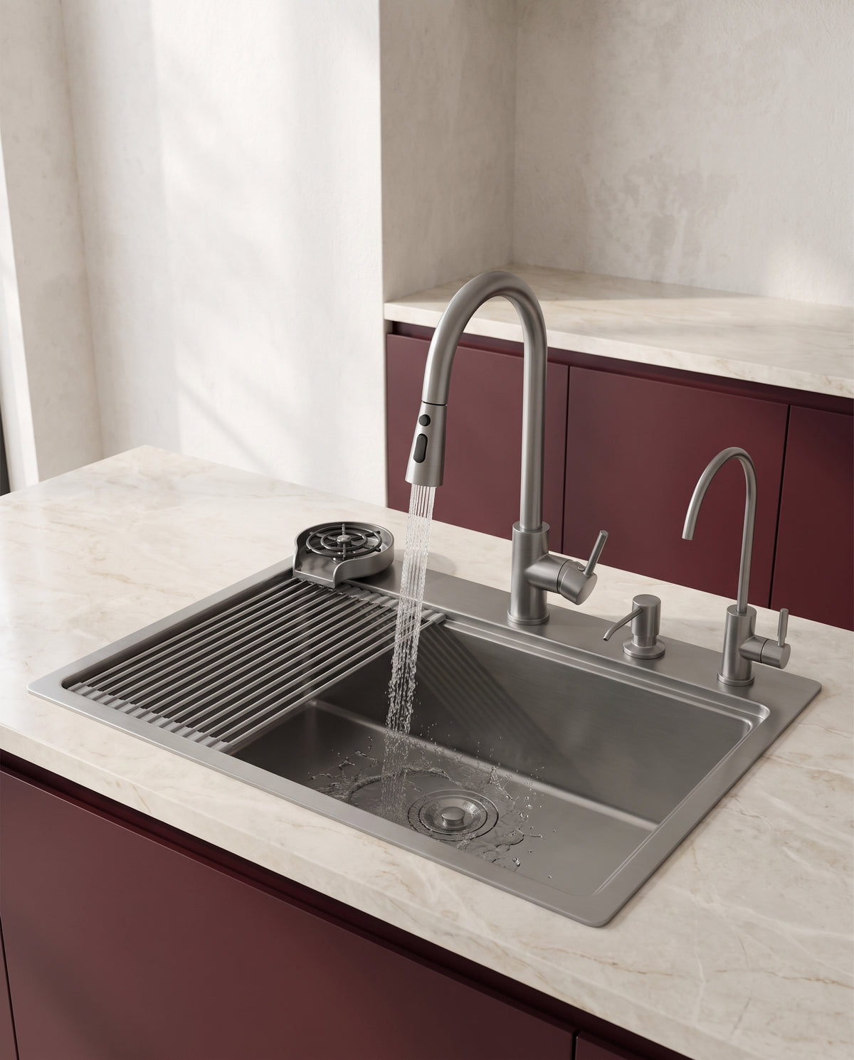 Évier cascade en inox 304 avec équipements intégrés - variant