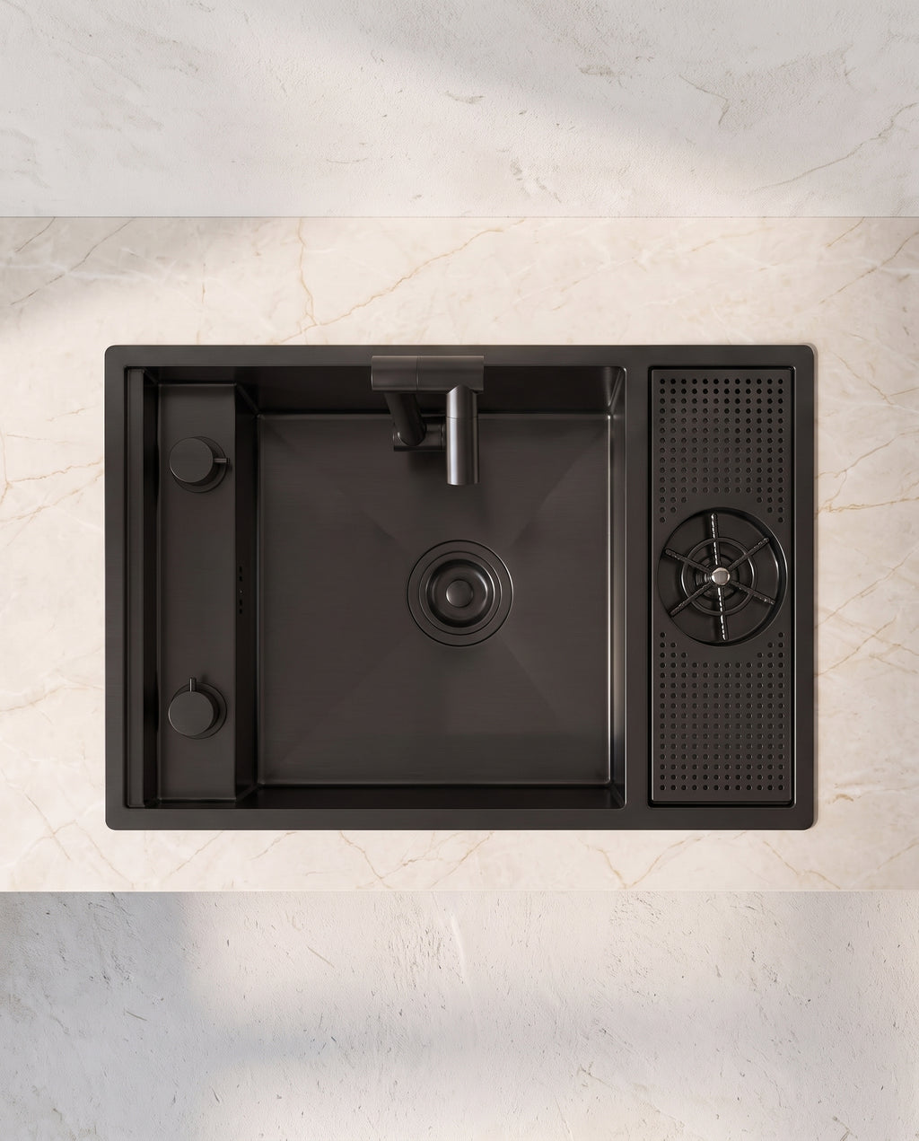Évier sous plan en inox 304 avec robinet rabattable - top view