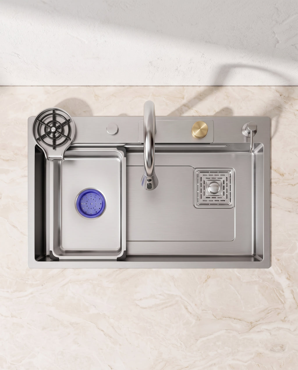 Évier 80 × 45 cm avec robinet multifonction - top view