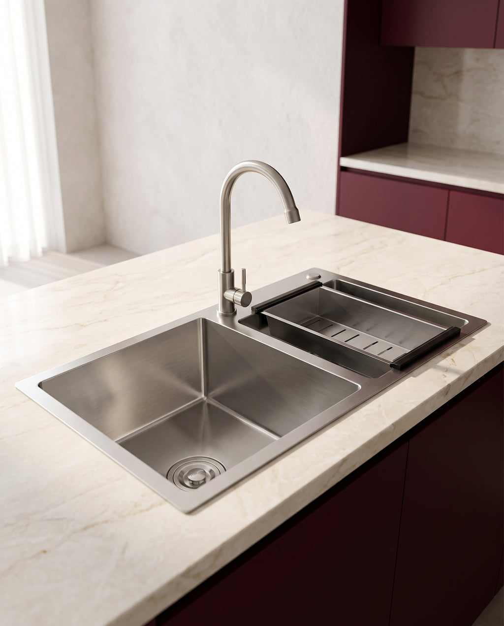 Évier encastrable inox à double cuve, 78 × 43 cm - hero