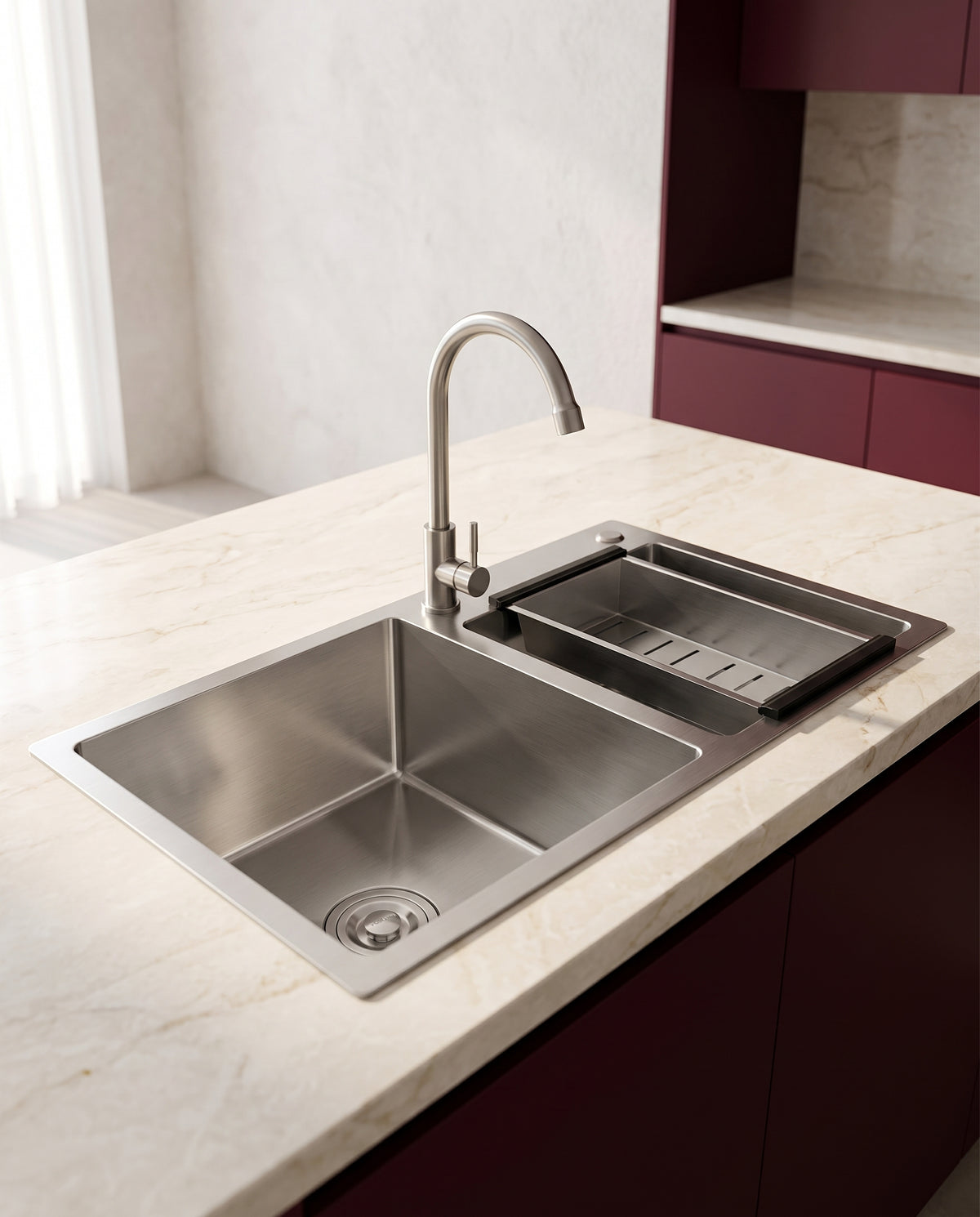 Évier encastrable inox à double cuve, 78 × 43 cm - hero
