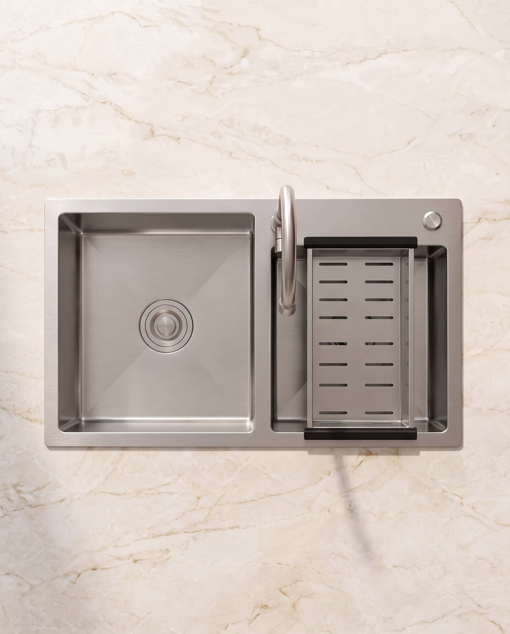 Évier encastrable inox à double cuve, 78 × 43 cm - top view