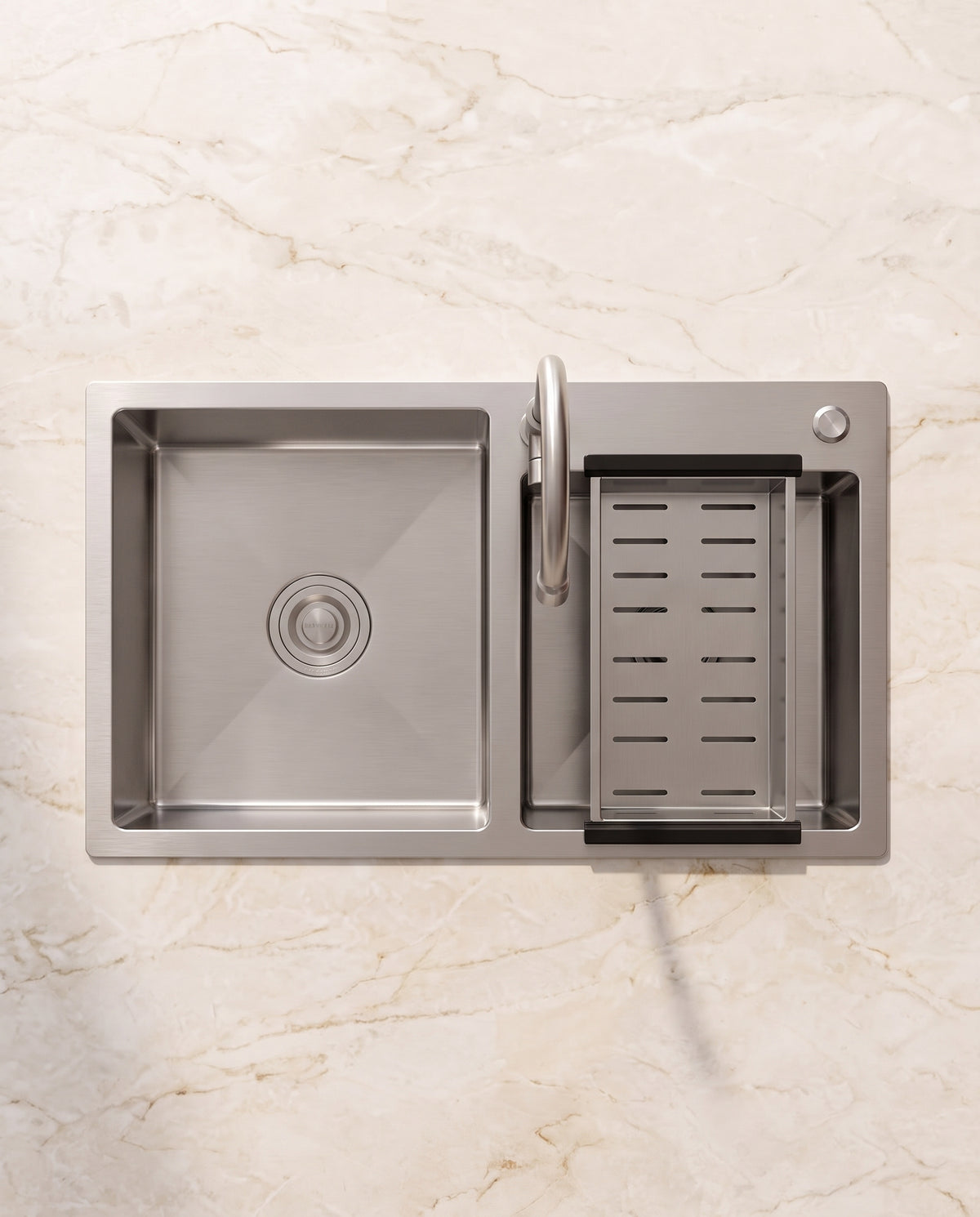 Évier encastrable inox à double cuve, 78 × 43 cm - top view