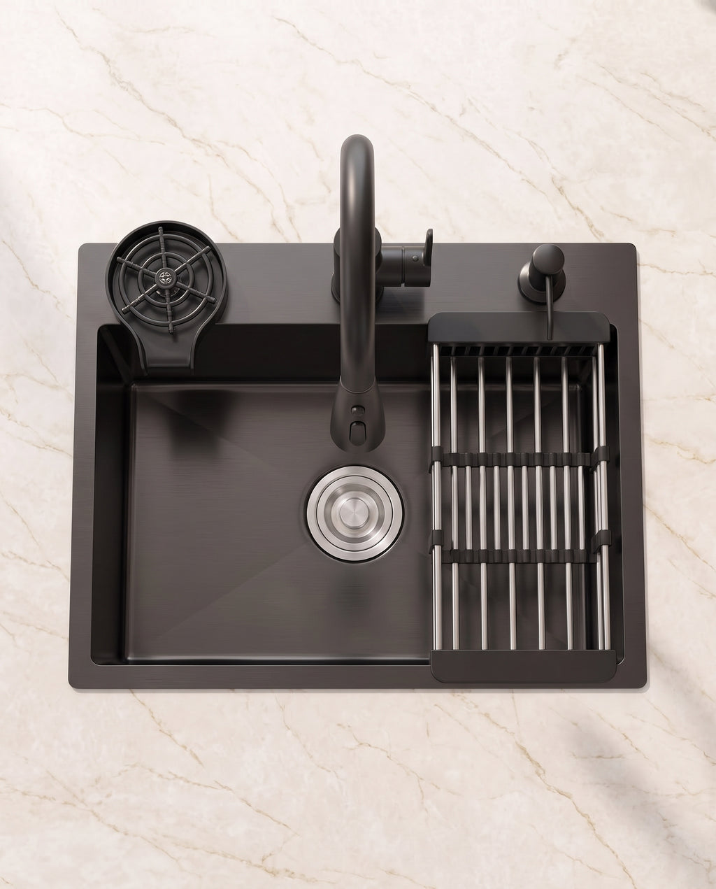 Évier inox avec robinet extractible - top view