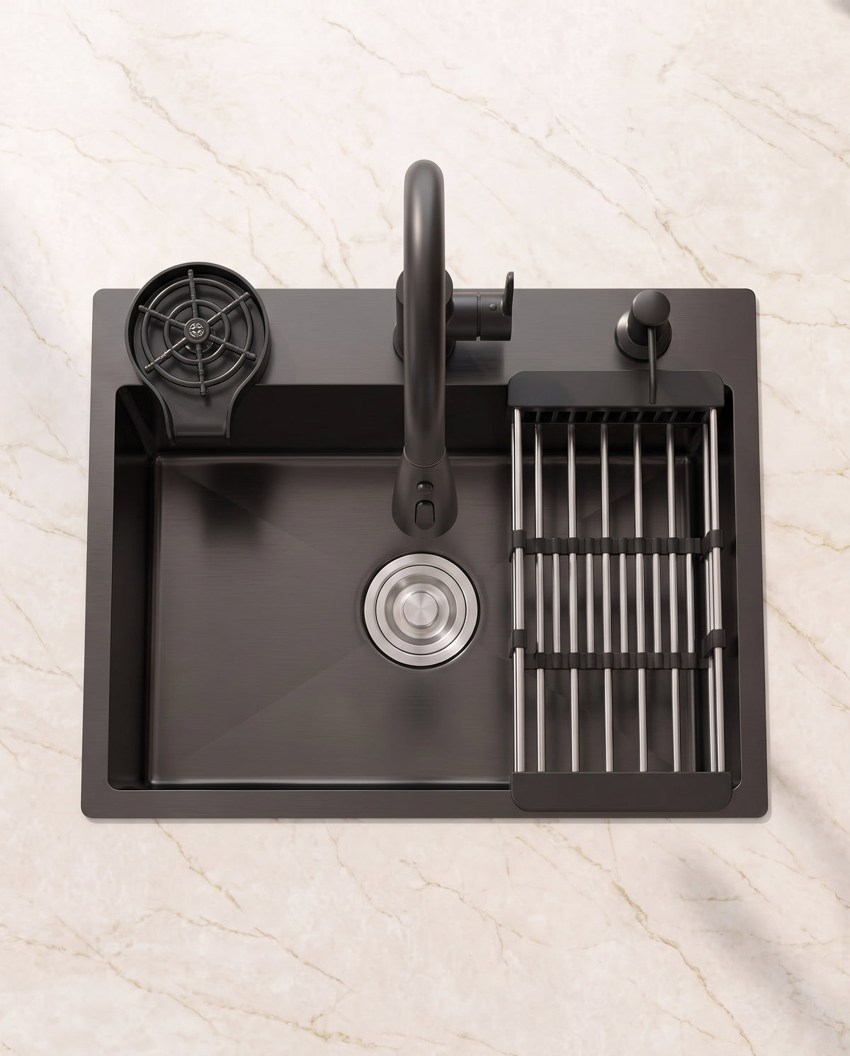 Évier inox avec robinet extractible - top view