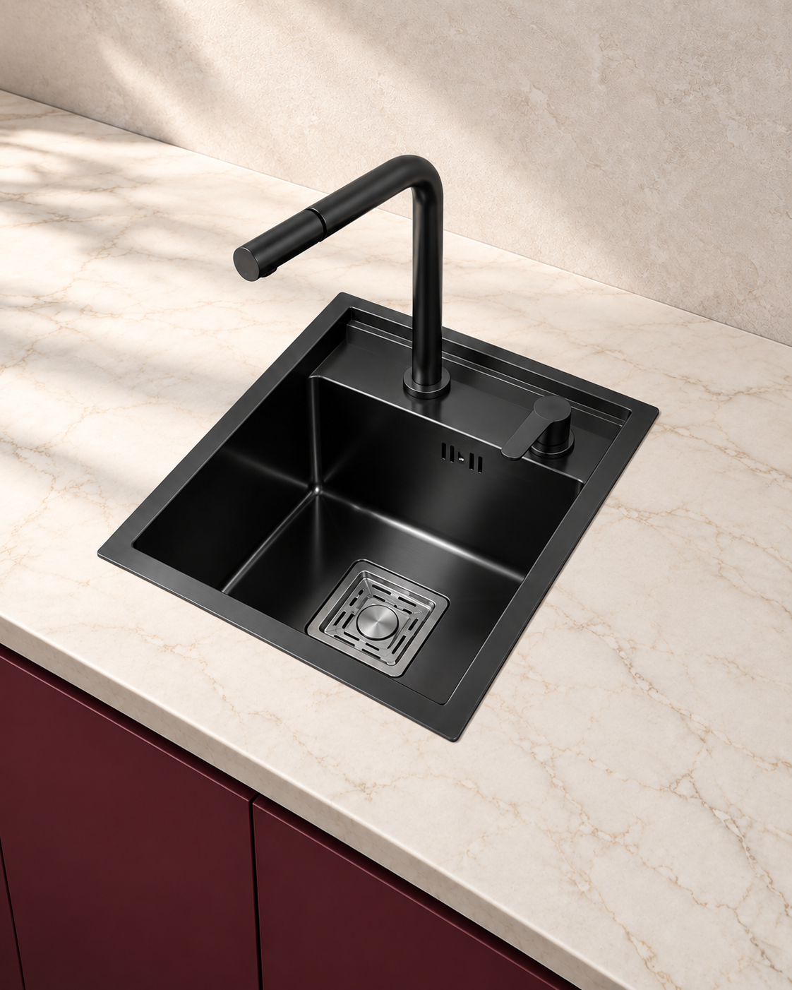 Évier inox compact complet 32 x 39 cm avec couvercle et robinet relevable