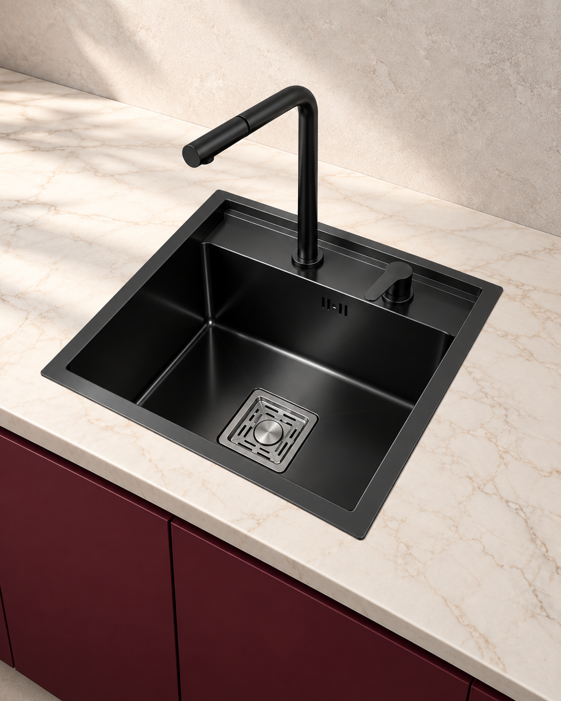 Évier inox compact complet 40 x 44 cm avec couvercle et robinet relevable