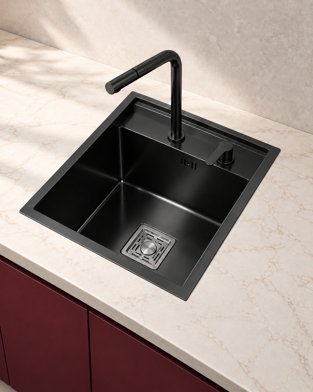 Évier inox compact complet 40 x 54 cm avec couvercle et robinet relevable