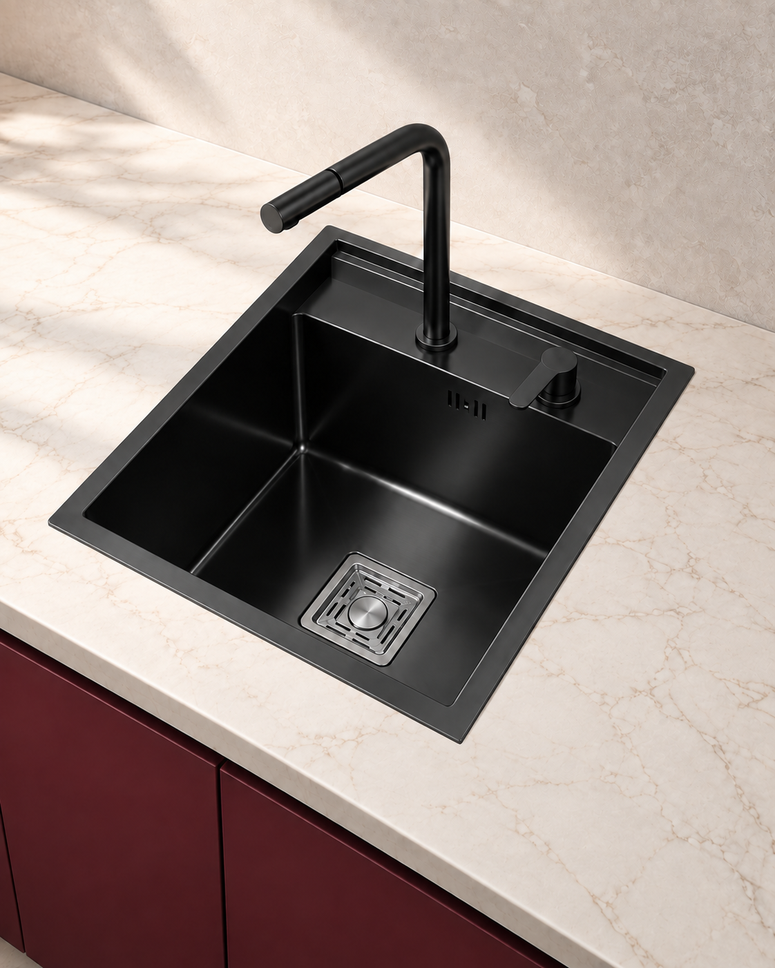 Évier inox compact complet 40 x 54 cm avec couvercle et robinet relevable