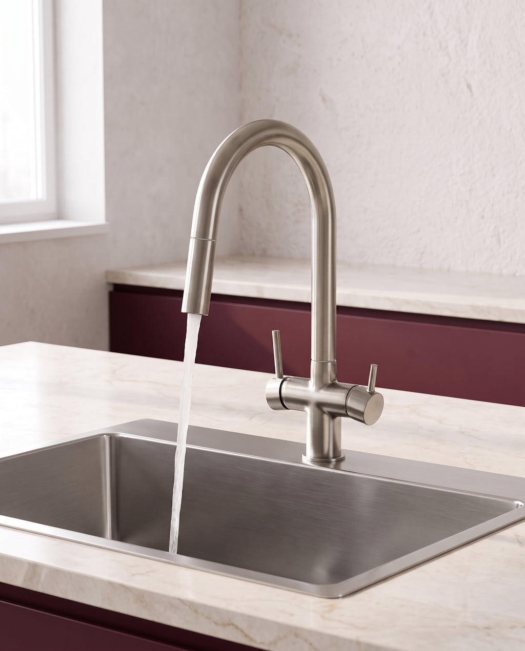 Robinet de cuisine à double poignée et bec extractible - variant
