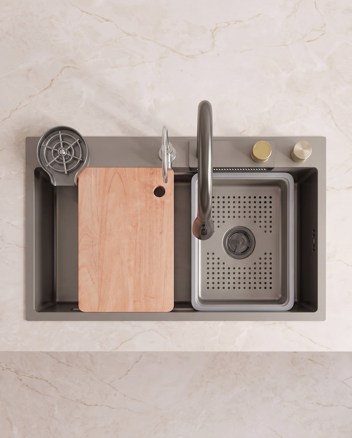 Évier indépendant en inox avec robinet, 80 × 45 cm - top view
