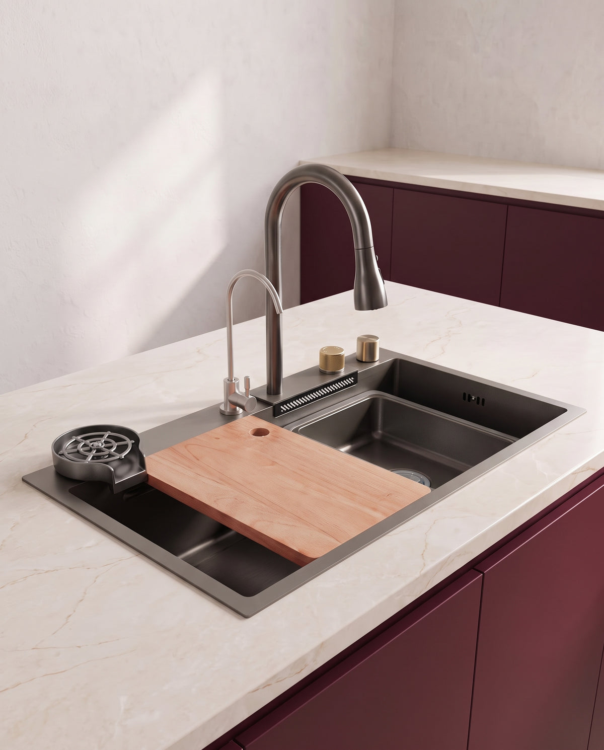 Évier indépendant en inox avec robinet, 80 × 45 cm - variant