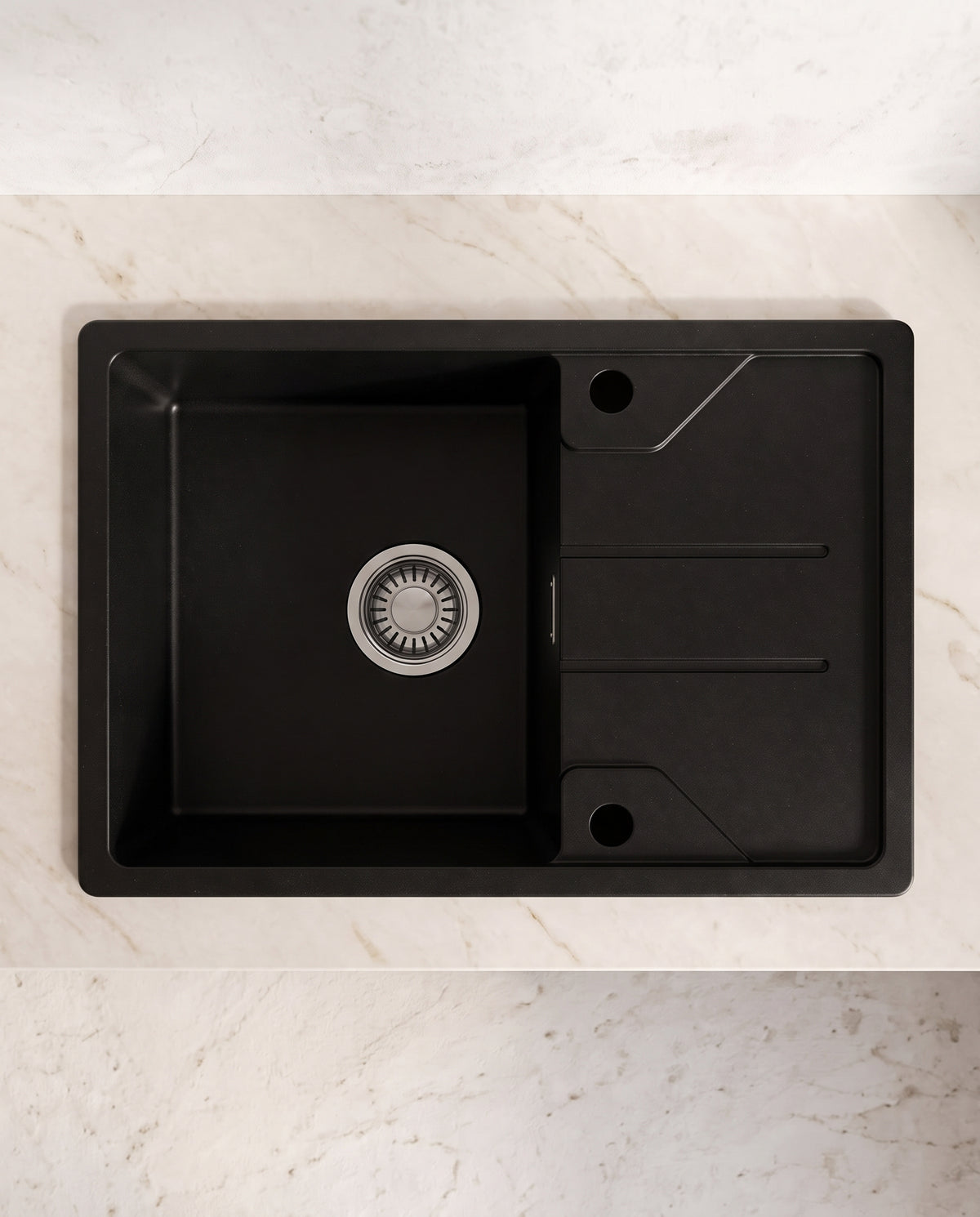 Évier une cuve en quartz et résine noir, 65 × 45 cm - top view
